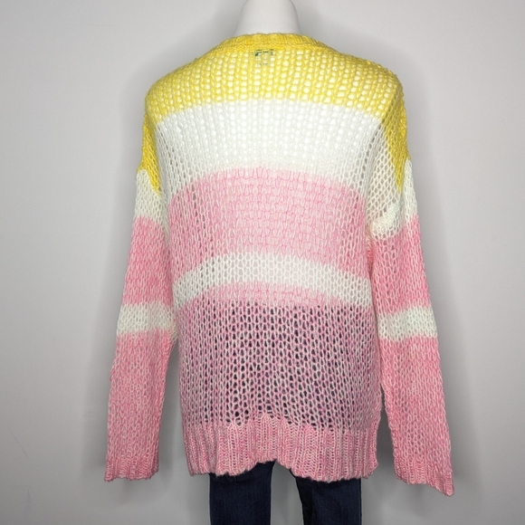 Sundance Pink Yellow White Stripes Loose Knit Long Sleeve Sweater L - Picture 4 of 7